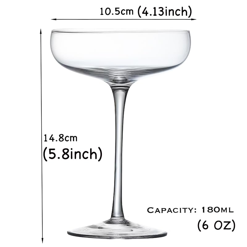 Set of 4 6 Oz Crystal Clear Stemmed Coupe Glasses J2218