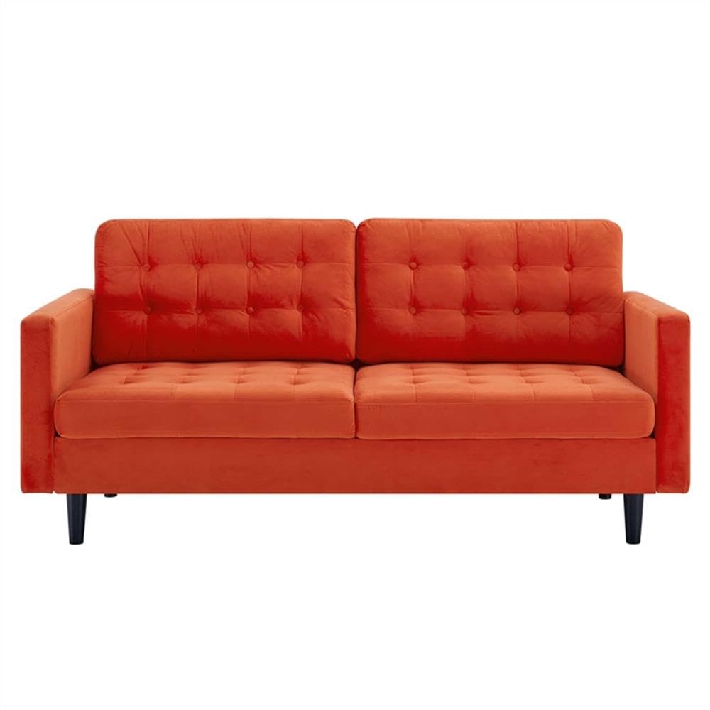 Orange Velvet Tufted Sofa with Black Wood Legs G892245