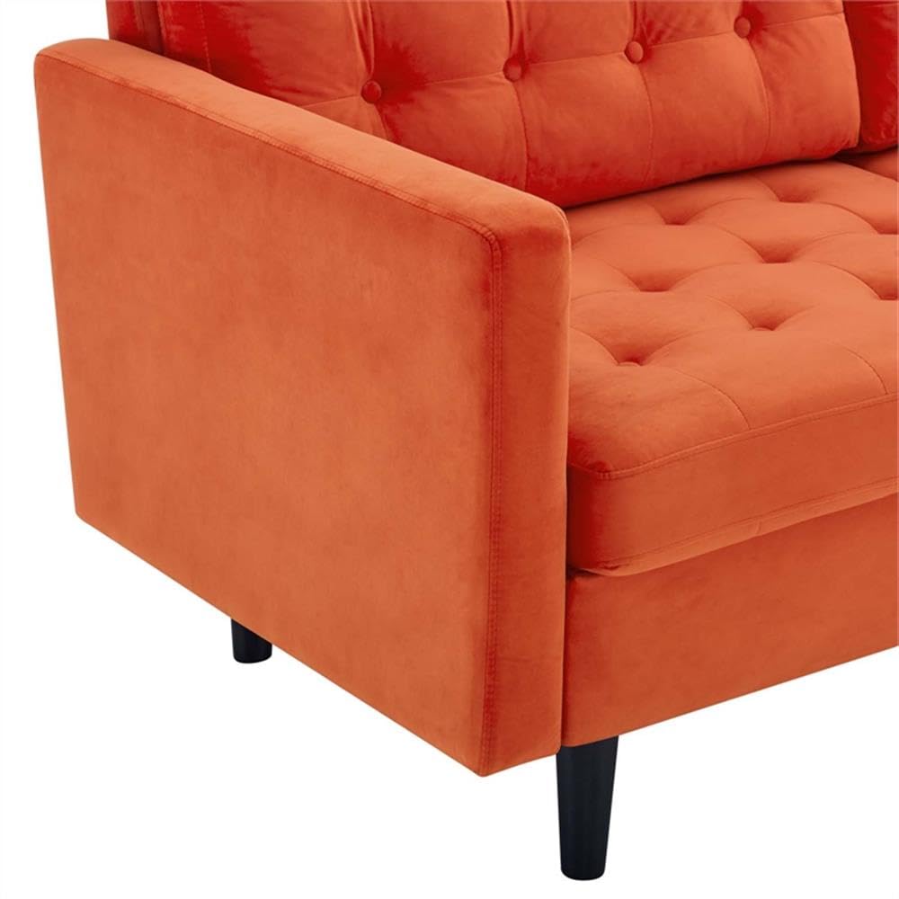 Orange Velvet Tufted Sofa with Black Wood Legs G892245