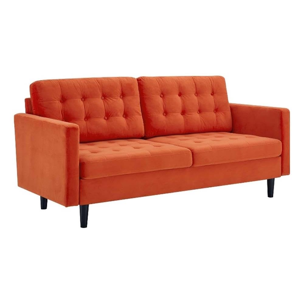 Orange Velvet Tufted Sofa with Black Wood Legs G892245