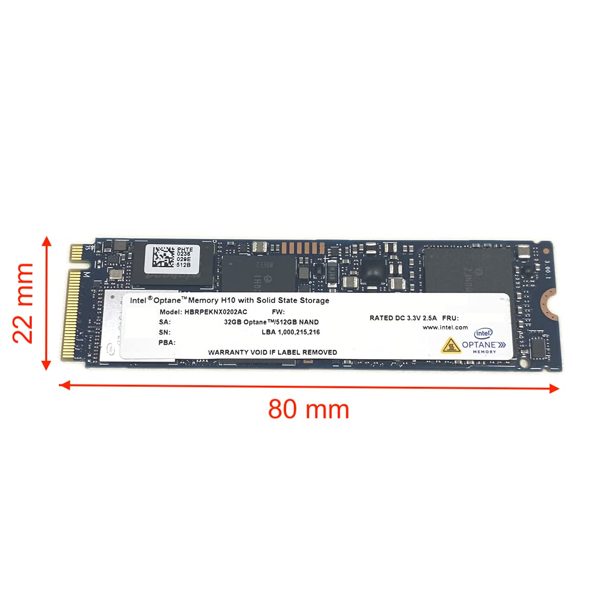 32GB Optane Memory with 512GB SSD M.2 2280 NVMe PCIe Gen3 x4 F103301