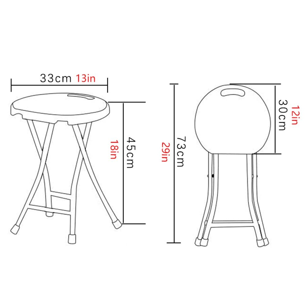 18 Inch Portable Folding Stool with Handle, 500lbs Capacity Round Plastic Chair L986