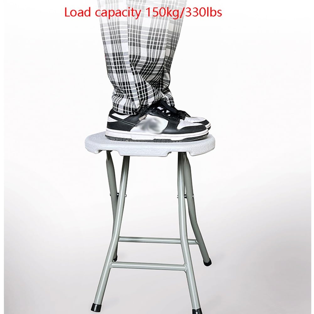 18 Inch Portable Folding Stool with Handle, 500lbs Capacity Round Plastic Chair L986
