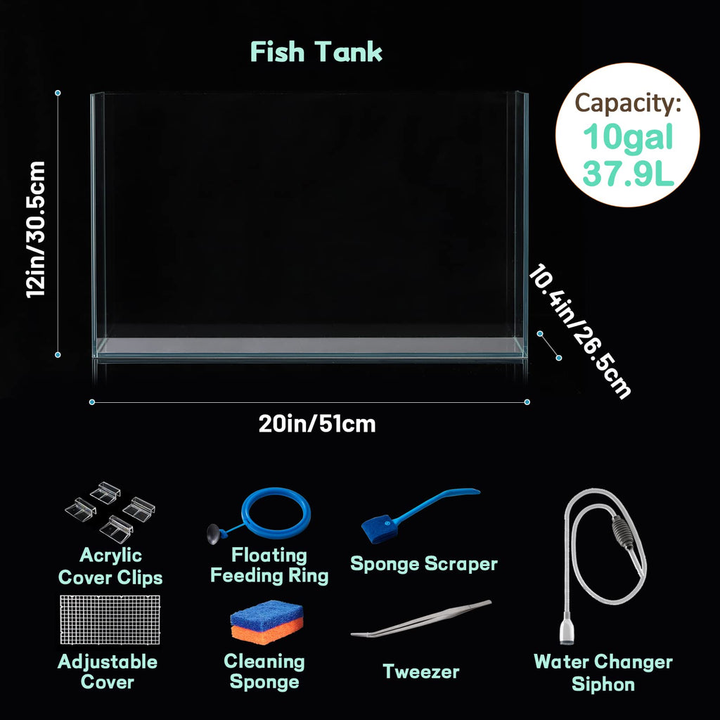 10 Gallon Ultra Clear Rimless Low Iron Glass Fish Tank G913