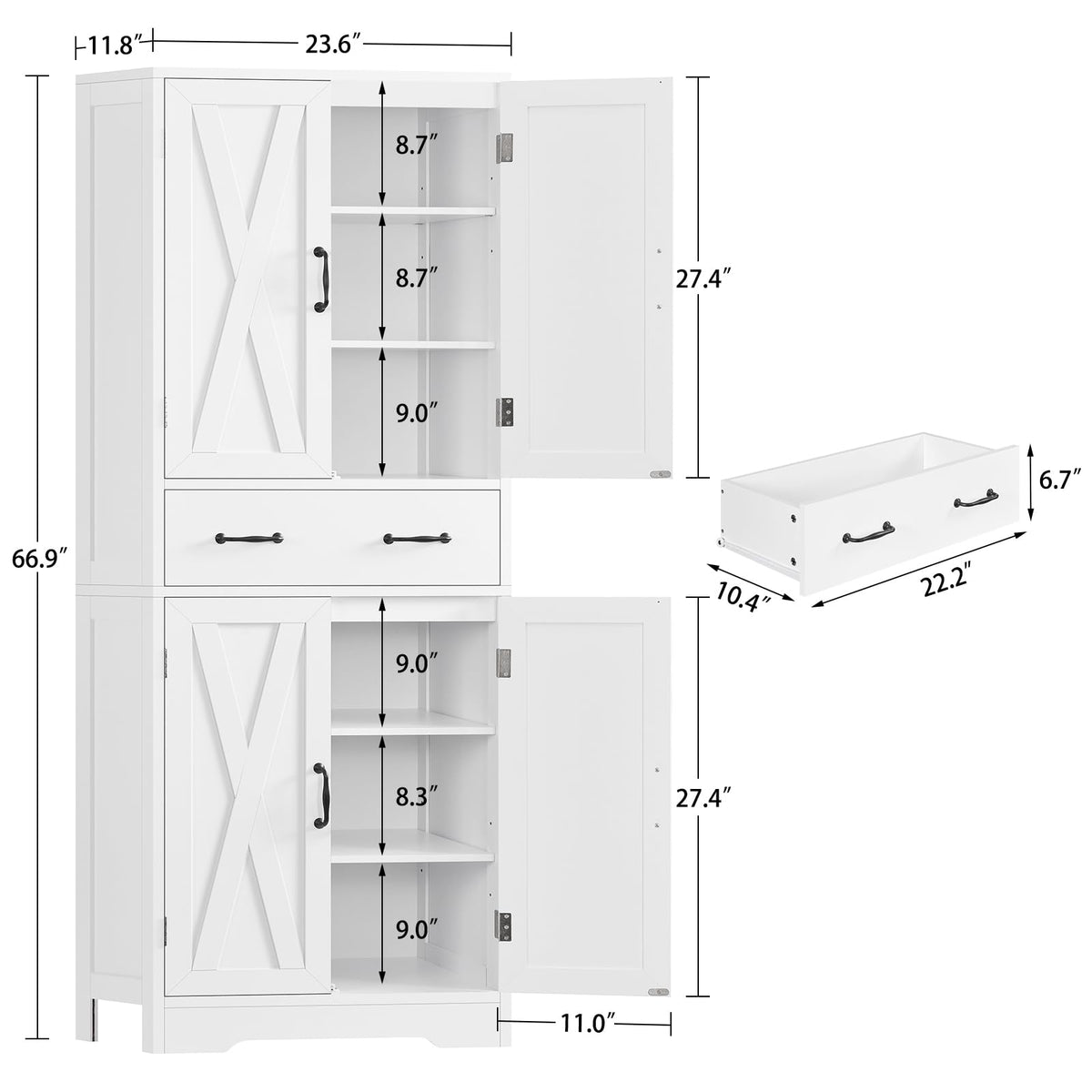 White Storage Cabinet with 2 Adjustable Shelves and Drawer M96663