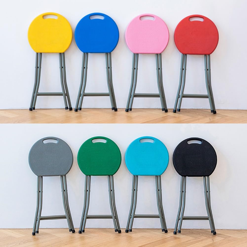 18 Inch Portable Folding Stool with Handle, 500lbs Capacity Round Plastic Chair L986