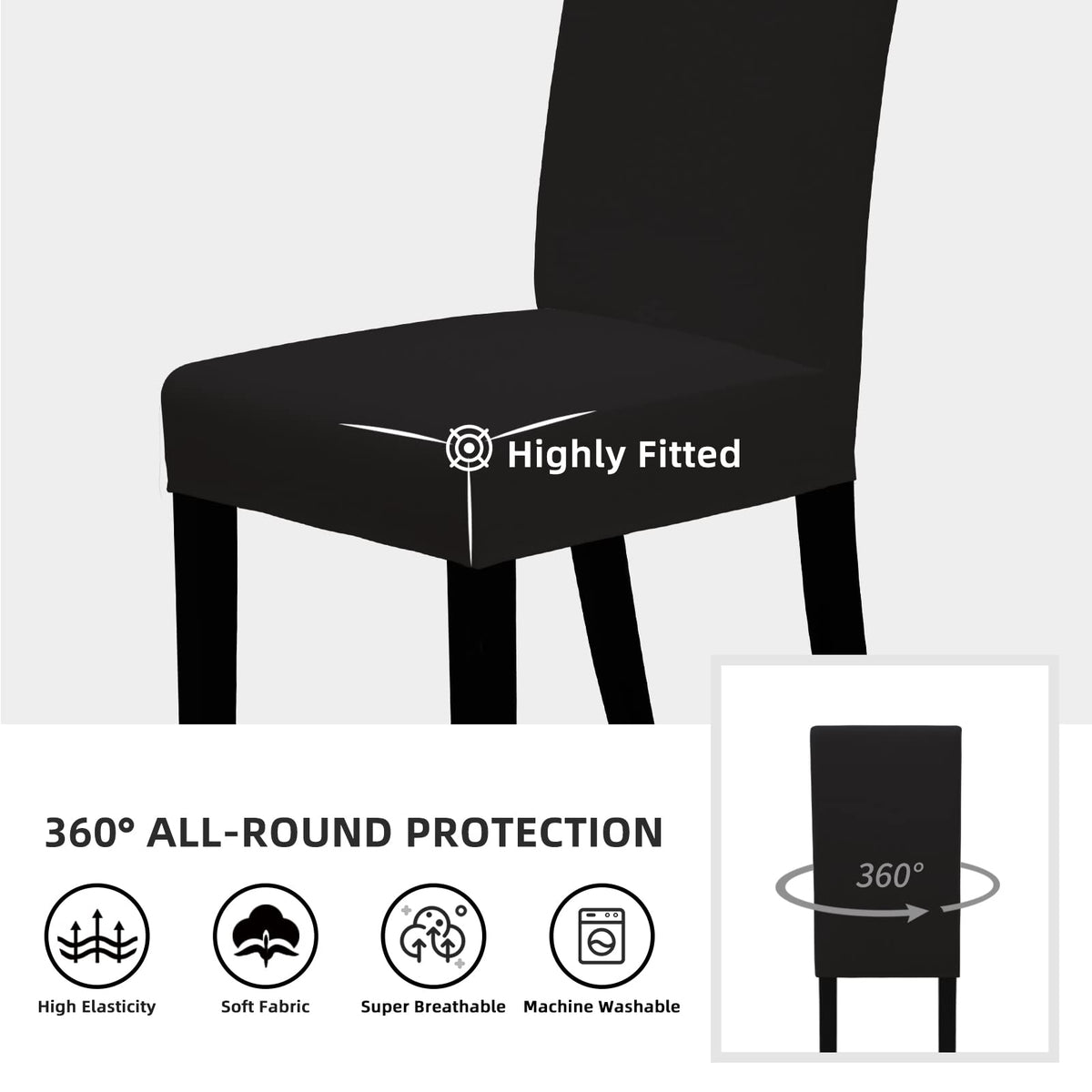 Black Stretch Dining Room Chair Slipcovers Set of 4 H64002