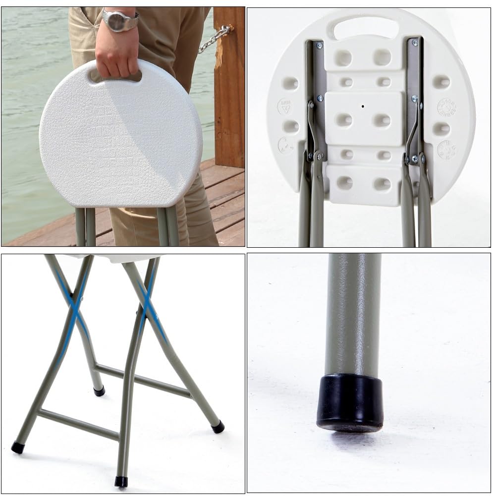 18 Inch Portable Folding Stool with Handle, 500lbs Capacity Round Plastic Chair L986