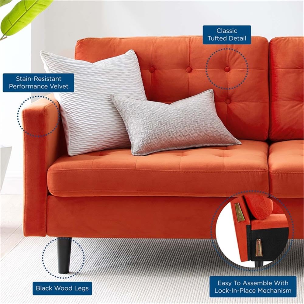 Orange Velvet Tufted Sofa with Black Wood Legs G892245