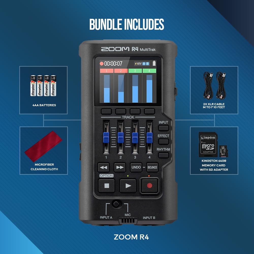 32-Bit Float 4-Track Recorder with Dual XLR/TS Inputs and Built-In Mic A58864