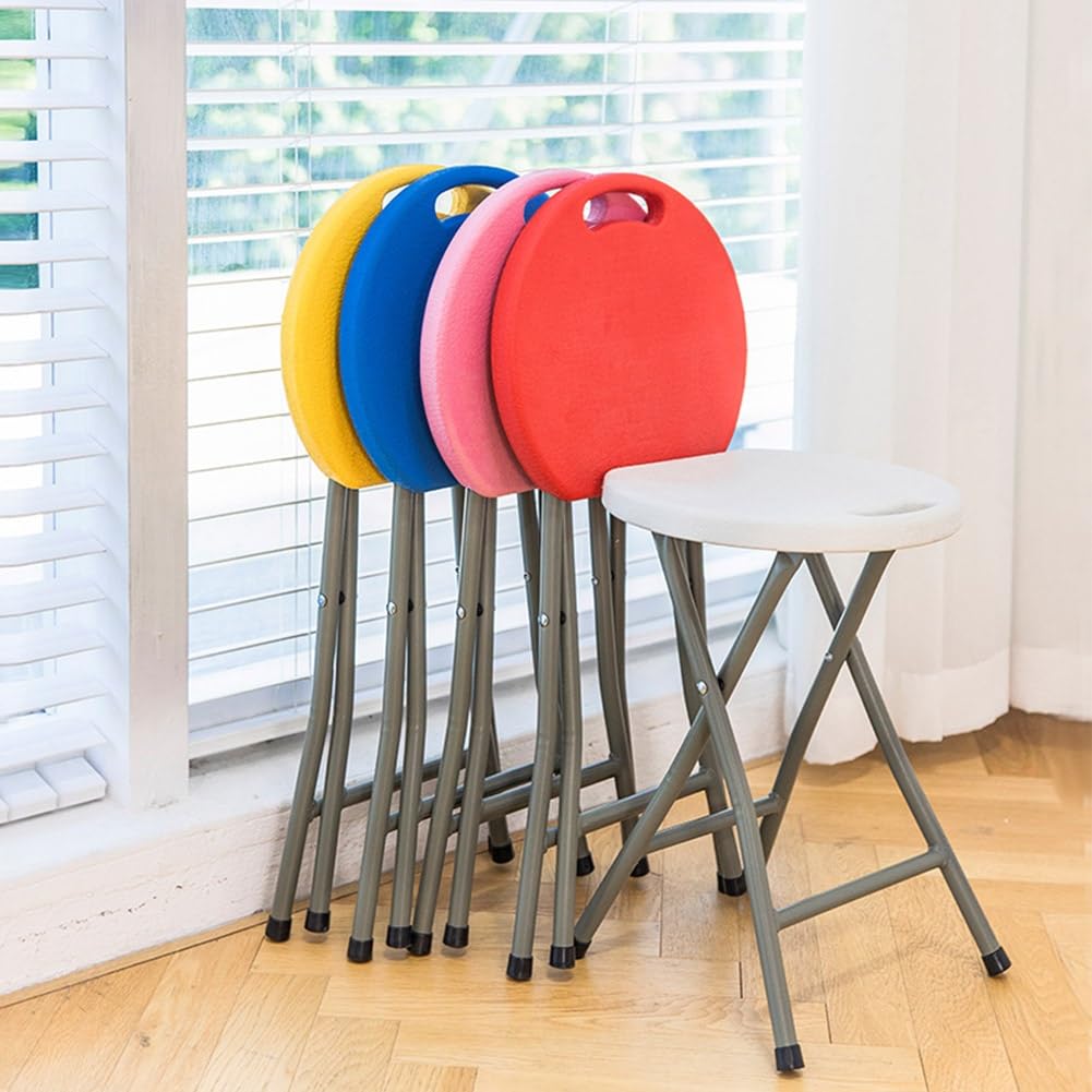 18 Inch Portable Folding Stool with Handle, 500lbs Capacity Round Plastic Chair L986