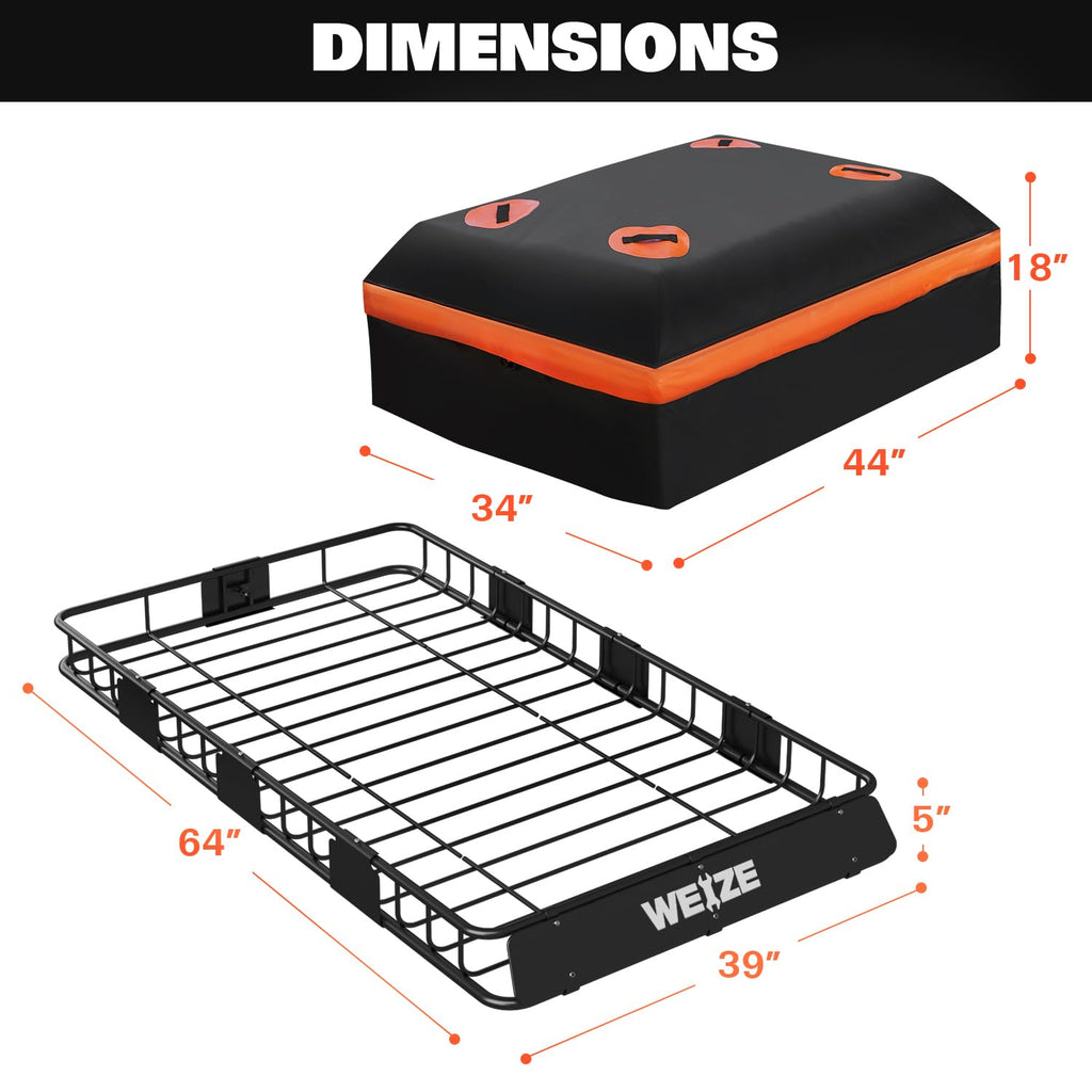 64"x 39" Steel Roof Rack Cargo Carrier with Waterproof Bag T77532