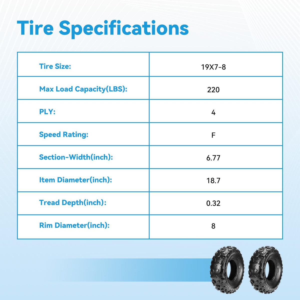 19x7-8 Mini Bike Tire Tubeless Replacement C40992