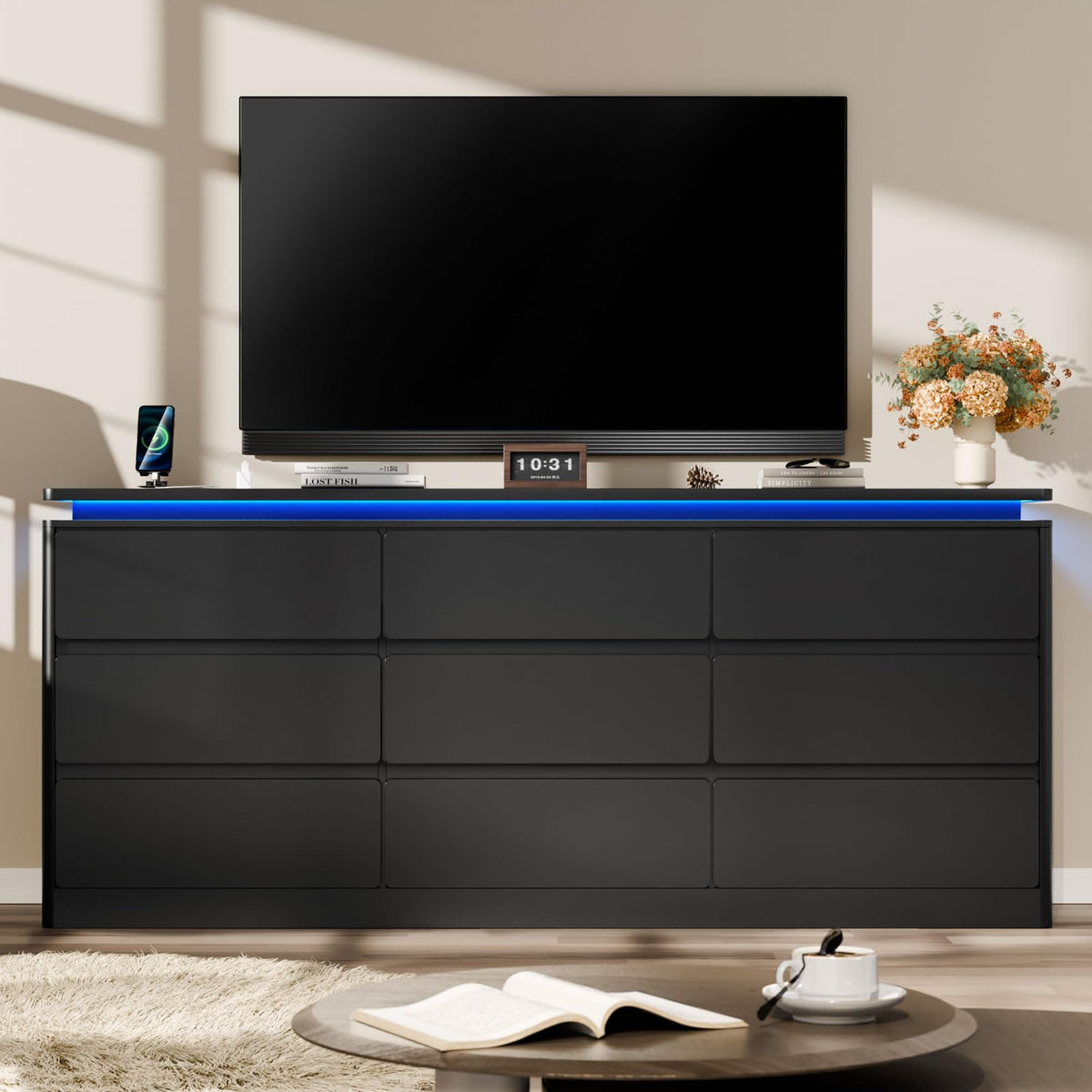 Black 9 Drawer Dresser with LED Lights Z3380