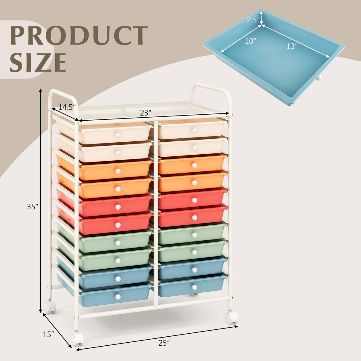 20 Drawer Rolling Storage Cart with Lockable Wheels N49418