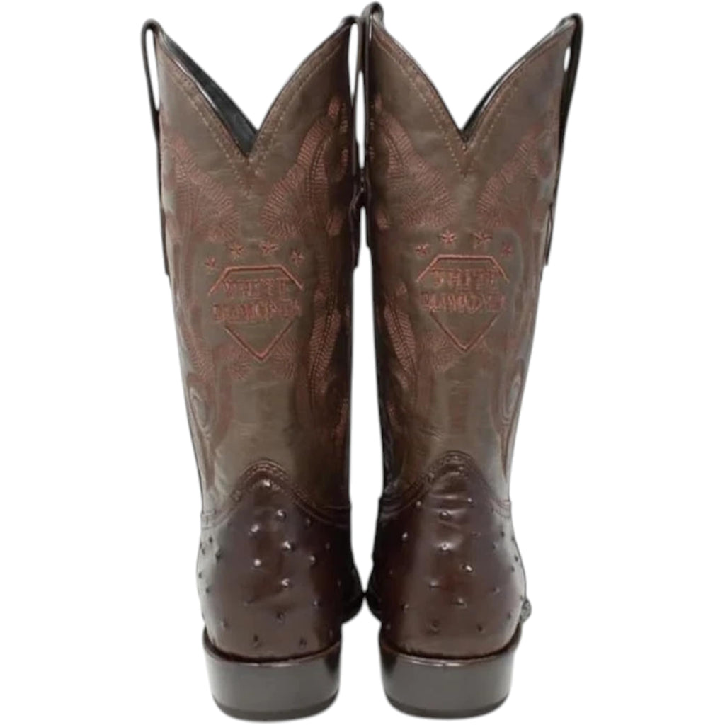 White Ostrich Print Leather Western Cowboy Boots X37679