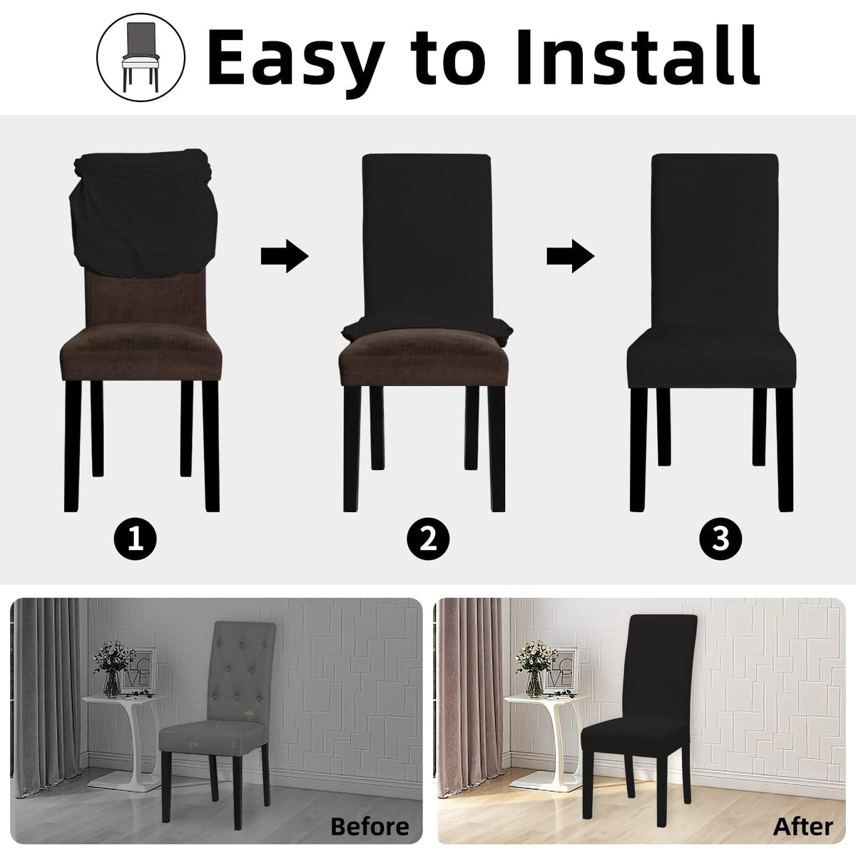 Black Stretch Dining Room Chair Slipcovers Set of 4 H64002
