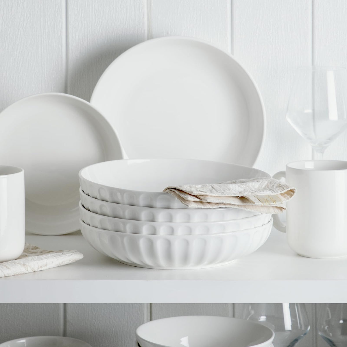 10" White Ceramic Pasta Bowls Set of 4 P923