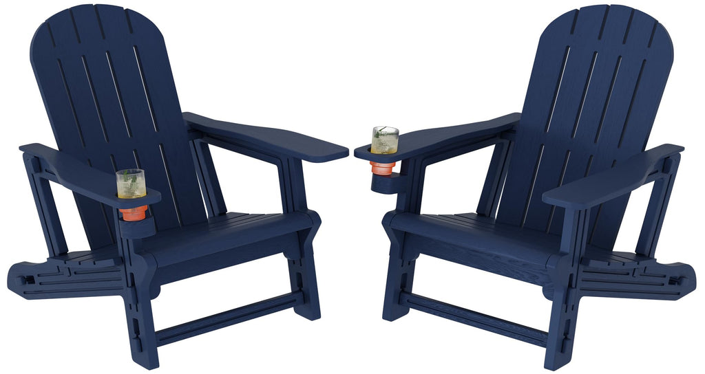 Dark Blue HDPE Adirondack Chairs Set of 2 with Cup Holder A344