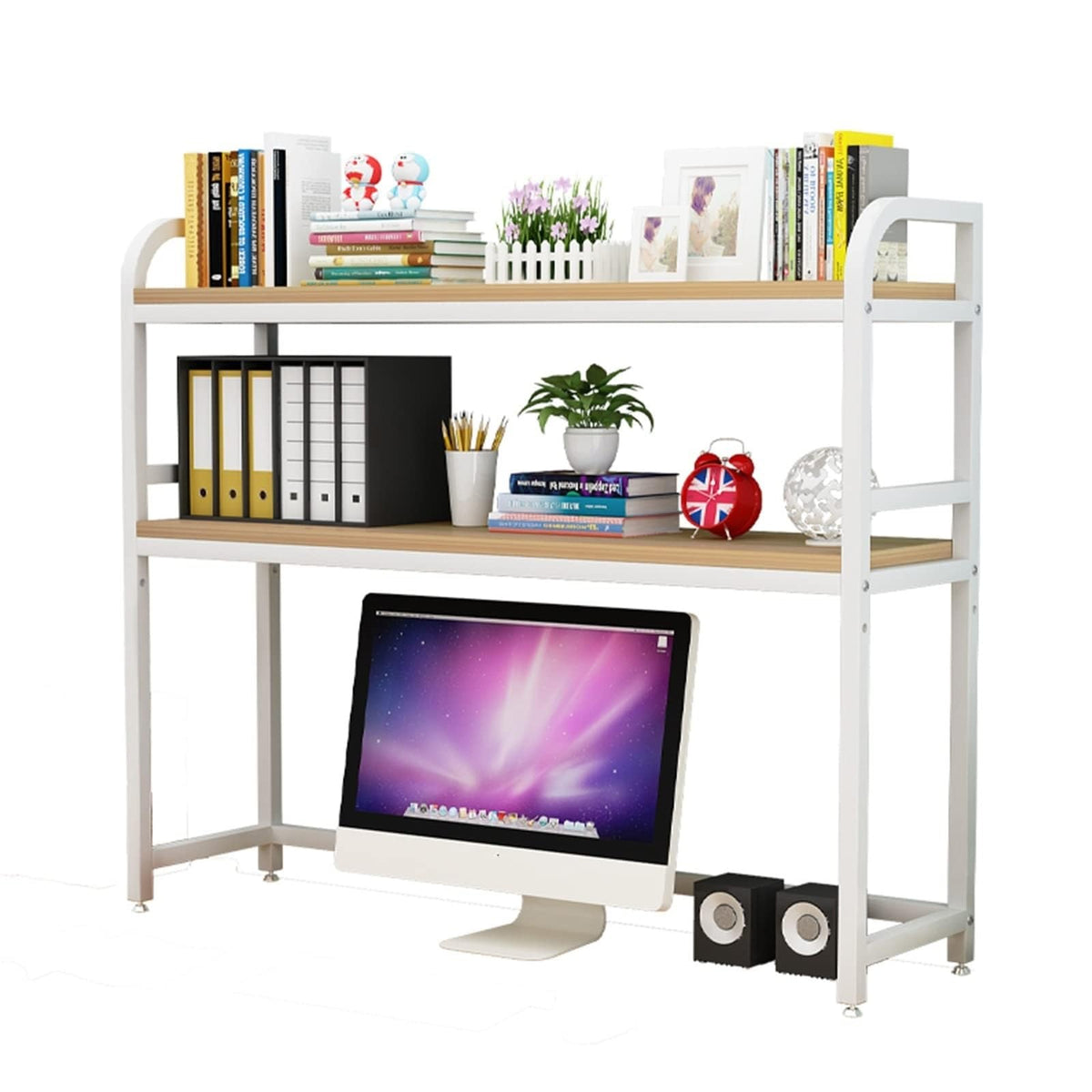 2-Tier White Desktop Bookshelf C362019