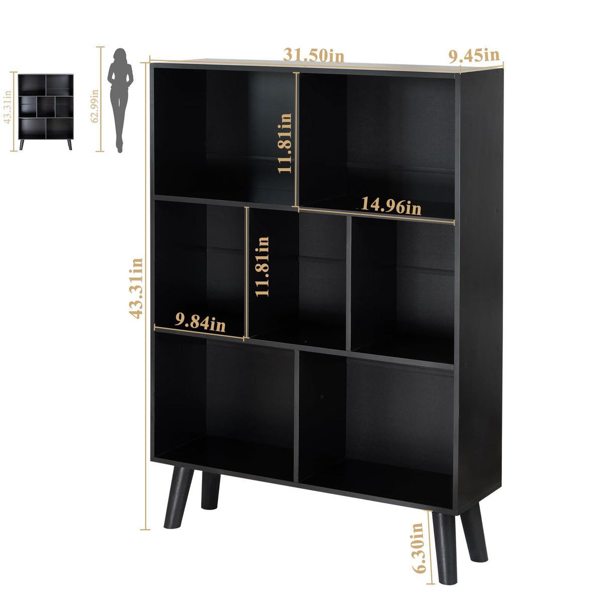 Black 3 Tier Wood Bookshelf L567142