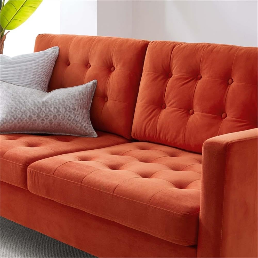 Orange Velvet Tufted Sofa with Black Wood Legs G892245
