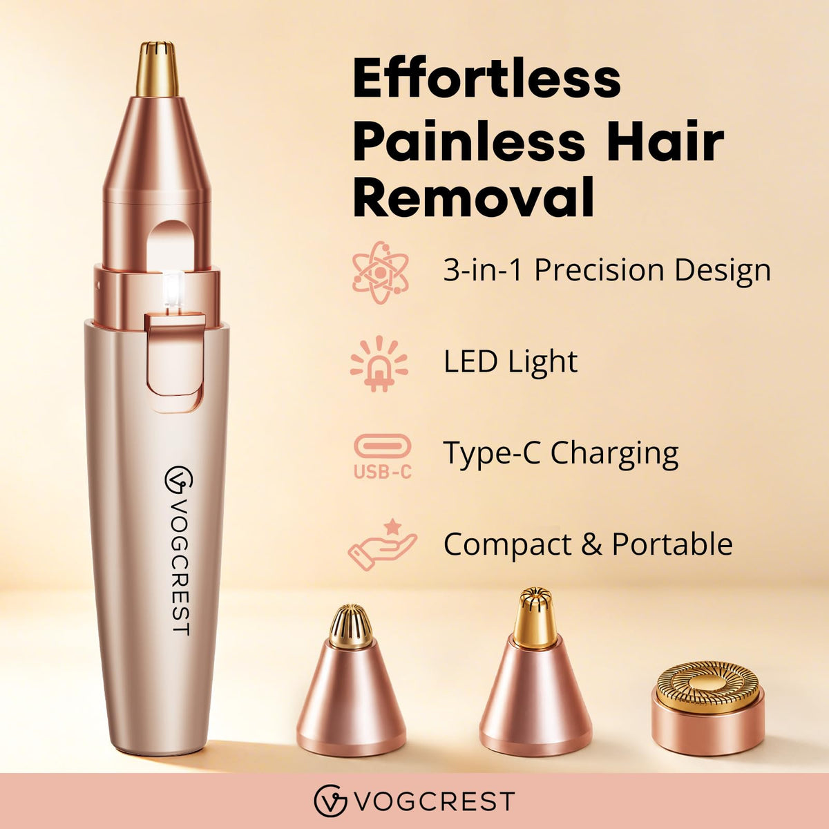 Nose Hair Trimmer 3 in1 Rechargeable Facial Hair Removal & Eyebrow Shaver F882561
