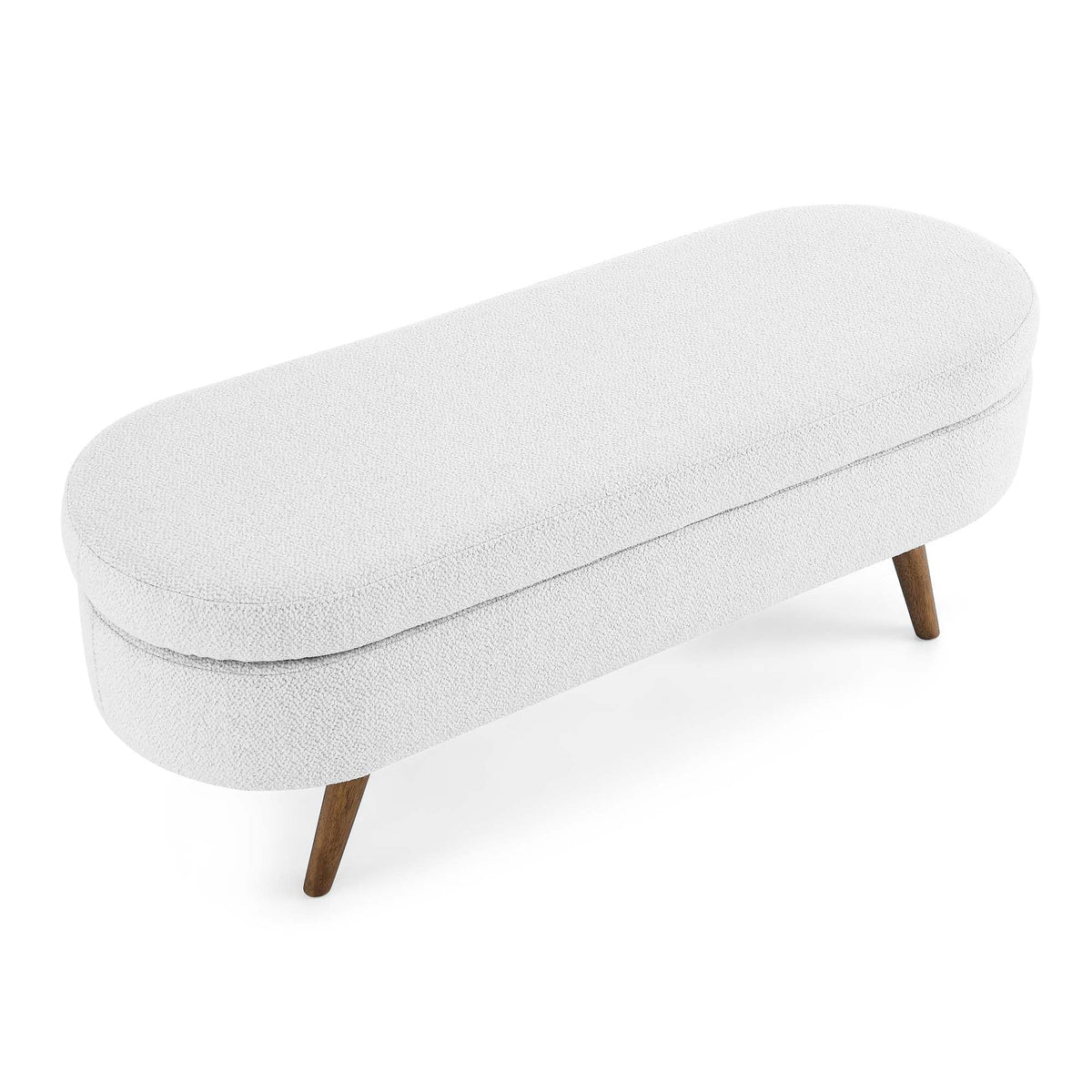 White Oval Storage Ottoman Bench with Rubber Wood Legs M1154