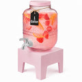 Pink Glass Beverage Dispenser with Wooden Stand, 1 Gallon D89569