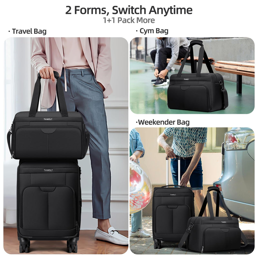Black Expandable Carry-On Luggage Duffel Bag with Adjustable Strap R303