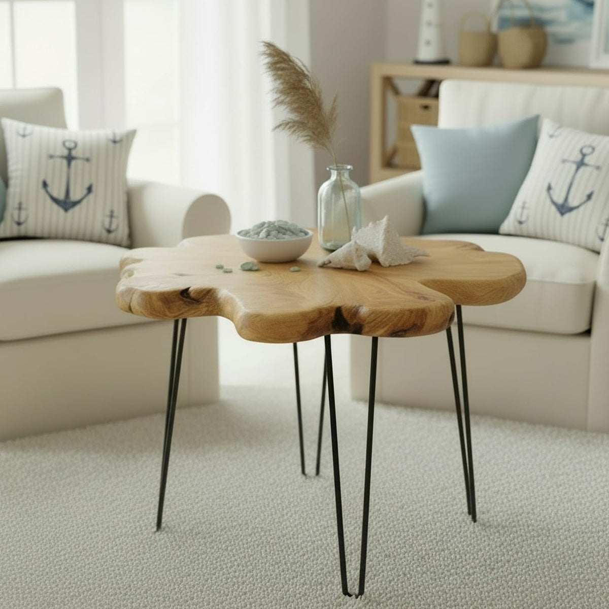 Flower-Shaped Live Edge Cedar Coffee Table K373528
