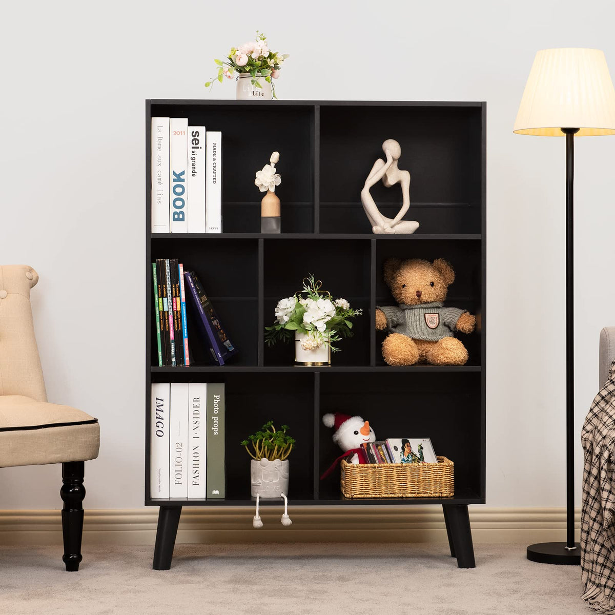 Black 3 Tier Wood Bookshelf L567142