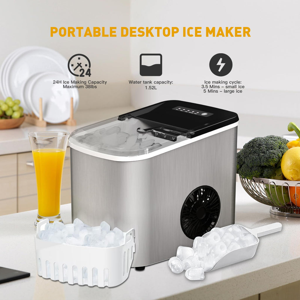 Countertop Ice Maker 38lbs Per Day 9 Ice Cubes in 3.5 Minutes Self-Cleaning Portable Ice Machine 2 Bullet Sizes Z778961