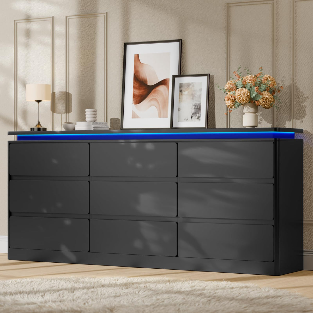 Black 9 Drawer Dresser with LED Lights Z3380