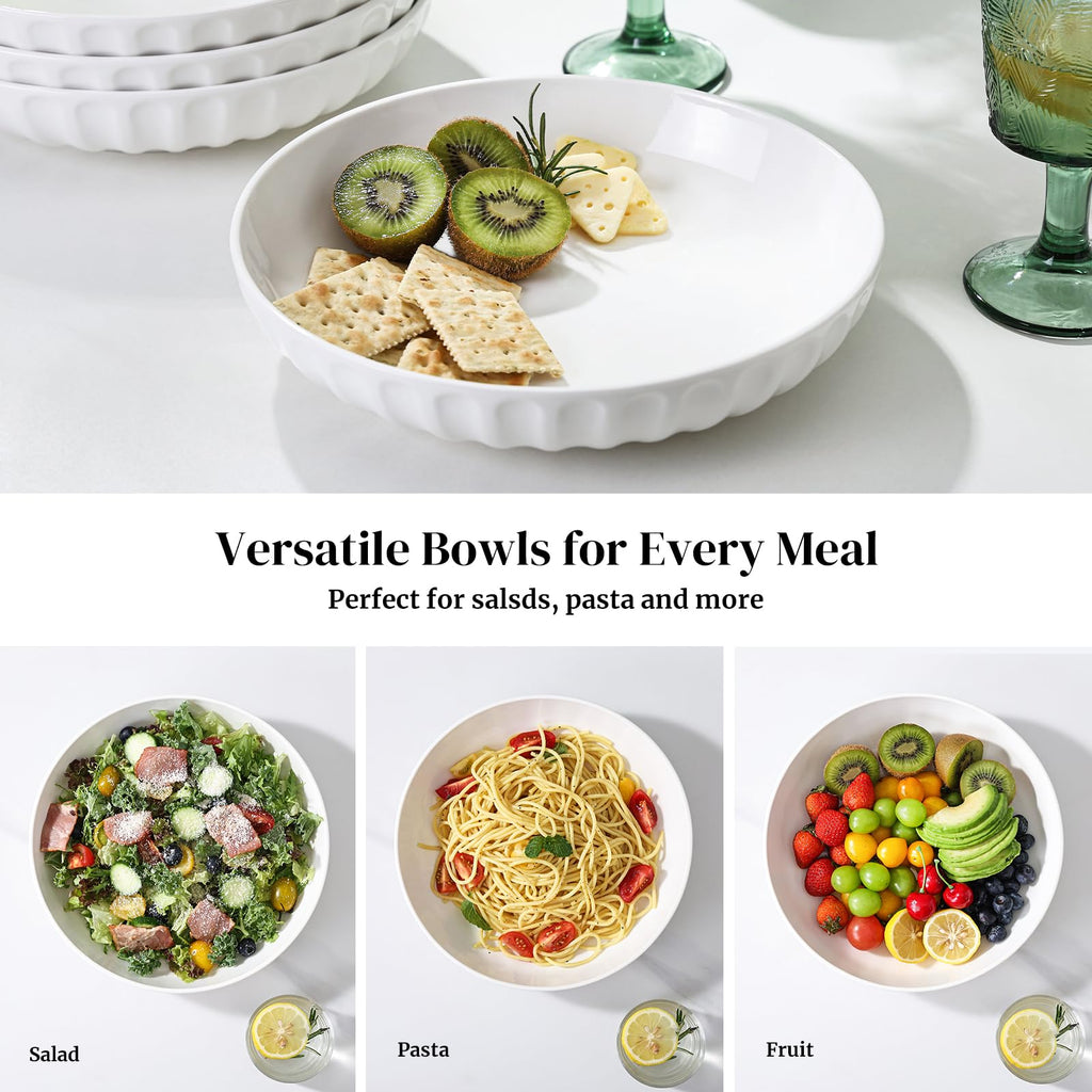 10" White Ceramic Pasta Bowls Set of 4 P923