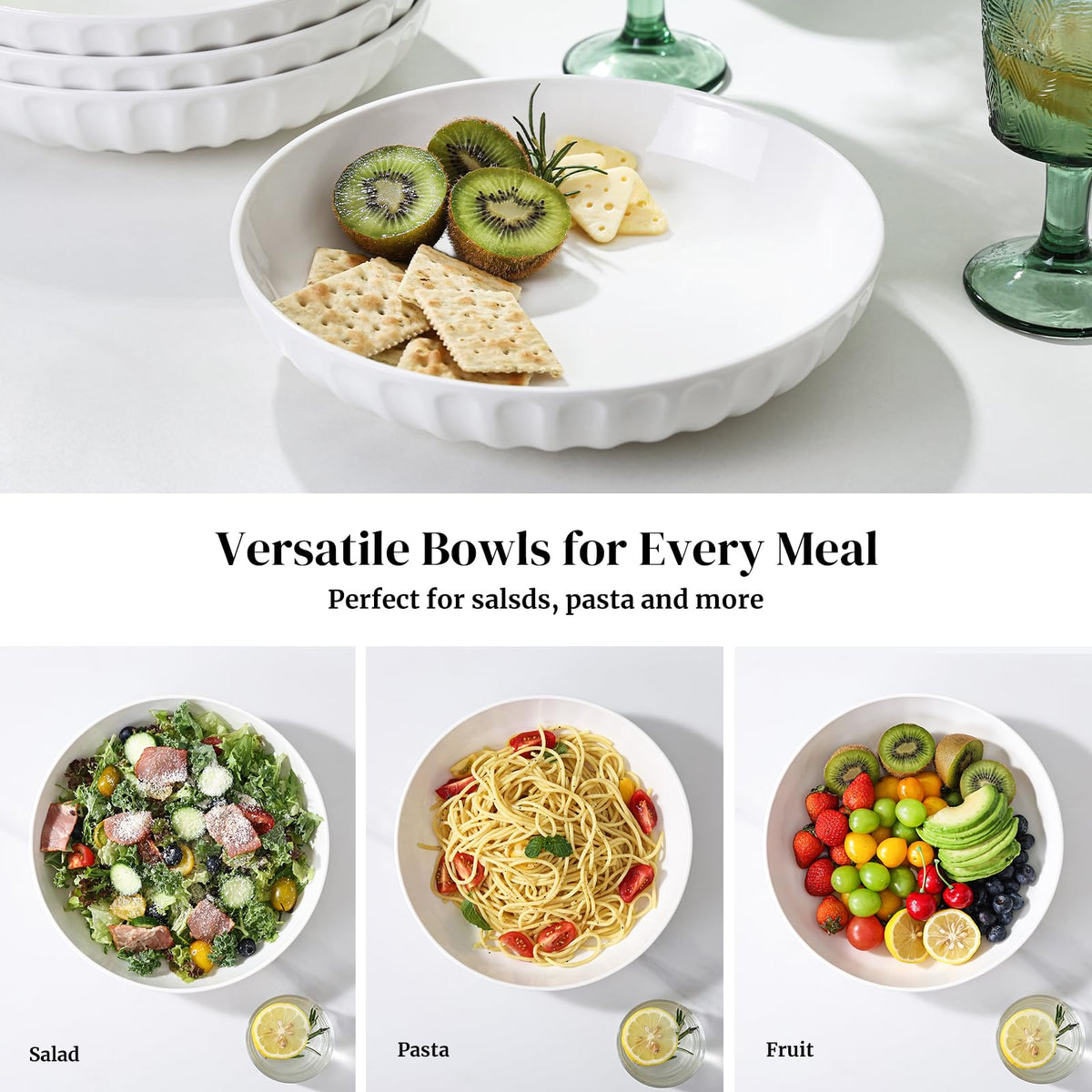 10" White Ceramic Pasta Bowls Set of 4 P923