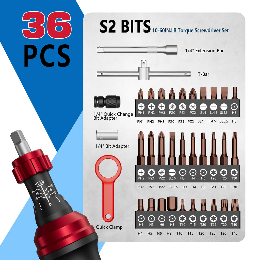 1/4" Torque Screwdriver 36 PCS Set C3890