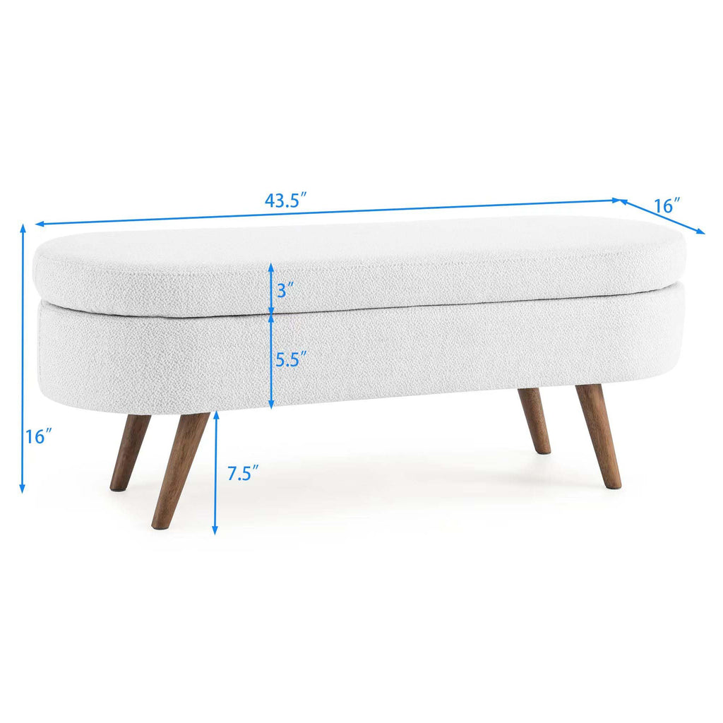 White Oval Storage Ottoman Bench with Rubber Wood Legs M1154