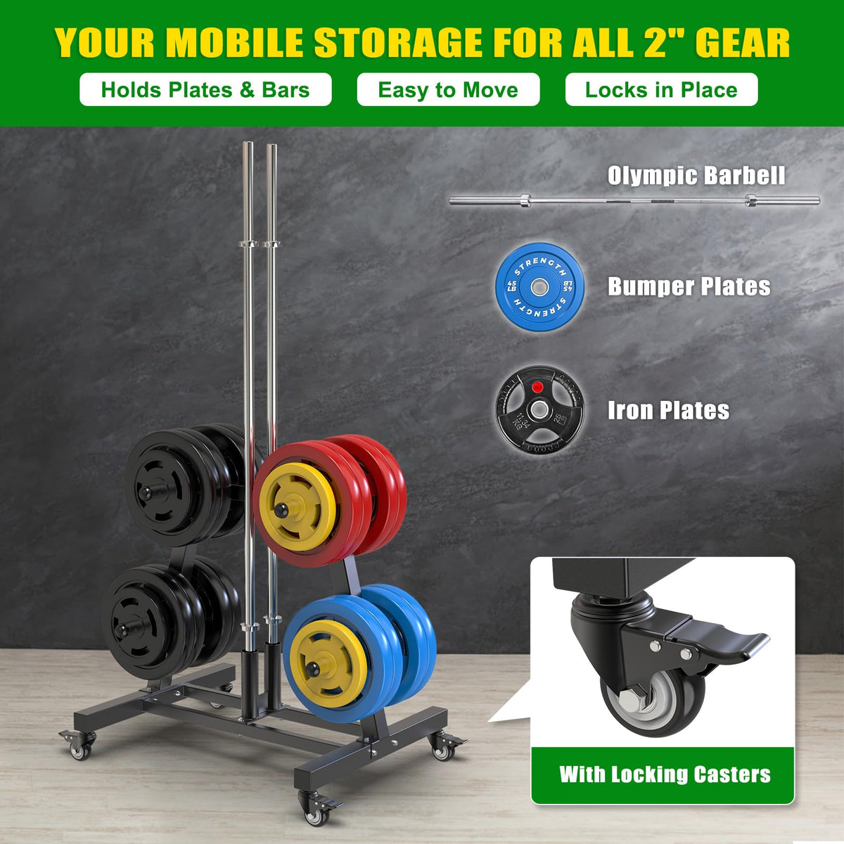 2" Olympic Weight Plate Tree Rack and Barbell Holders L330