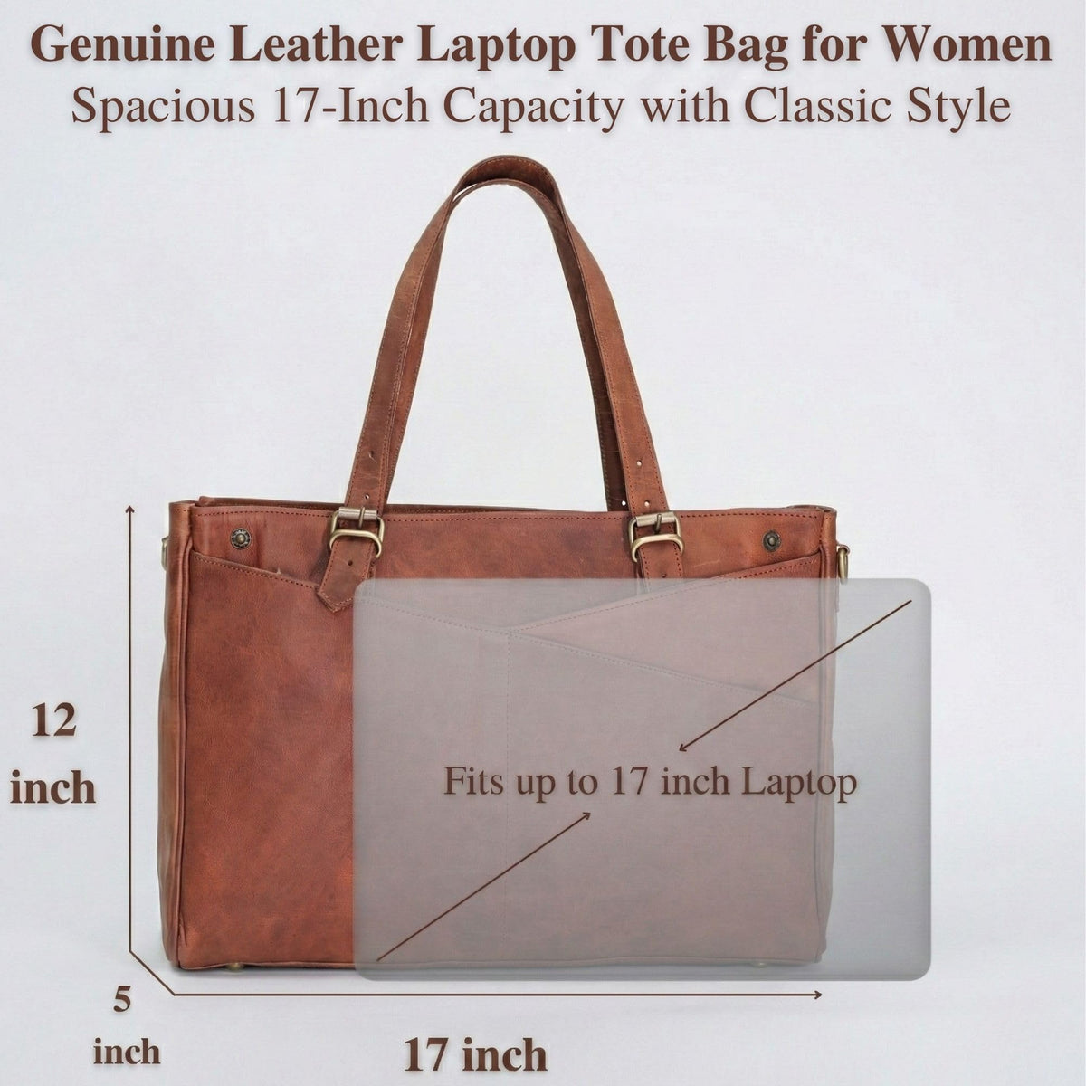 17-inch Large Brown Genuine Leather Laptop Bag I4006