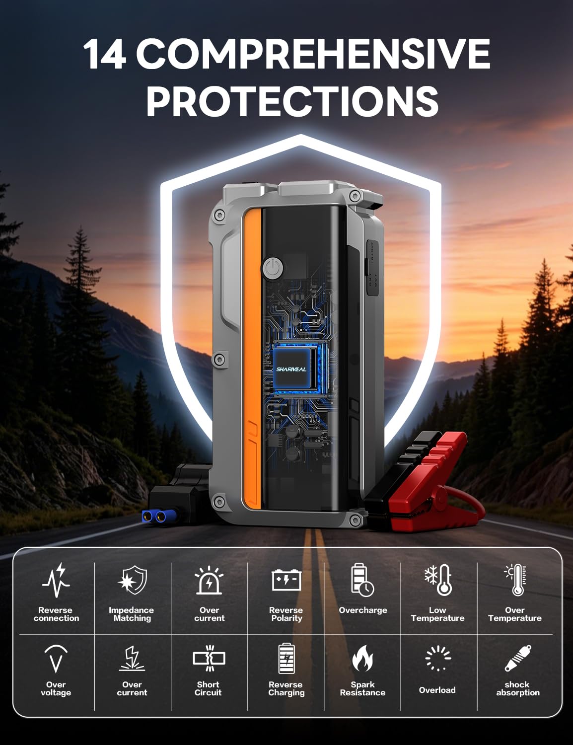 12000mAh 12V Portable Jump Starter with Flashlight and Jumper Cable W794