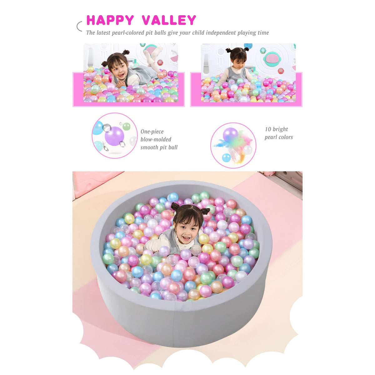 Pack of 100 200 500 BPA Free Non-Toxic Crush Proof Plastic Ball Pit Balls L472537