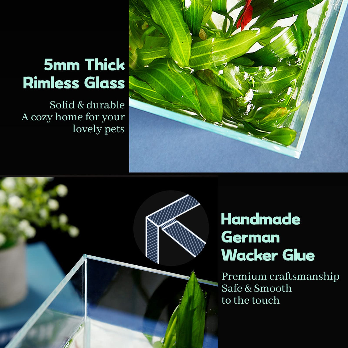10 Gallon Ultra Clear Rimless Low Iron Glass Fish Tank G913