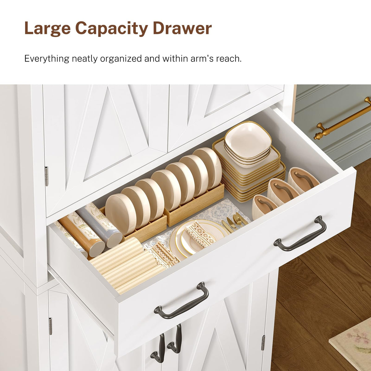 White Storage Cabinet with 2 Adjustable Shelves and Drawer M96663