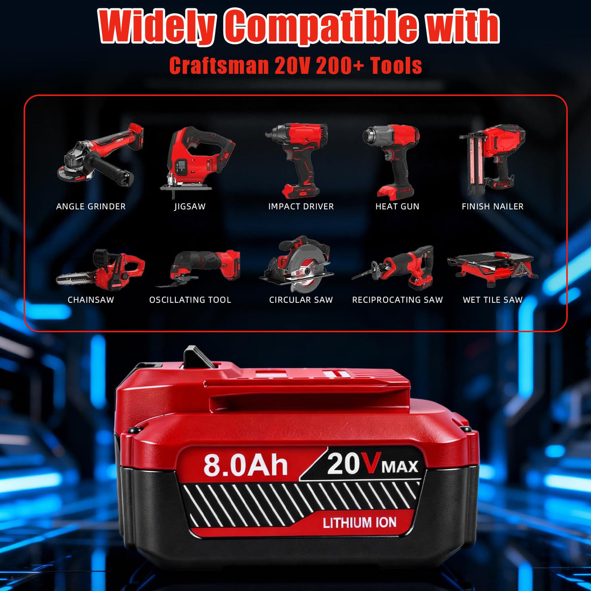 20V 8.0Ah Lithium ion Replacement Battery 2 Piece H195