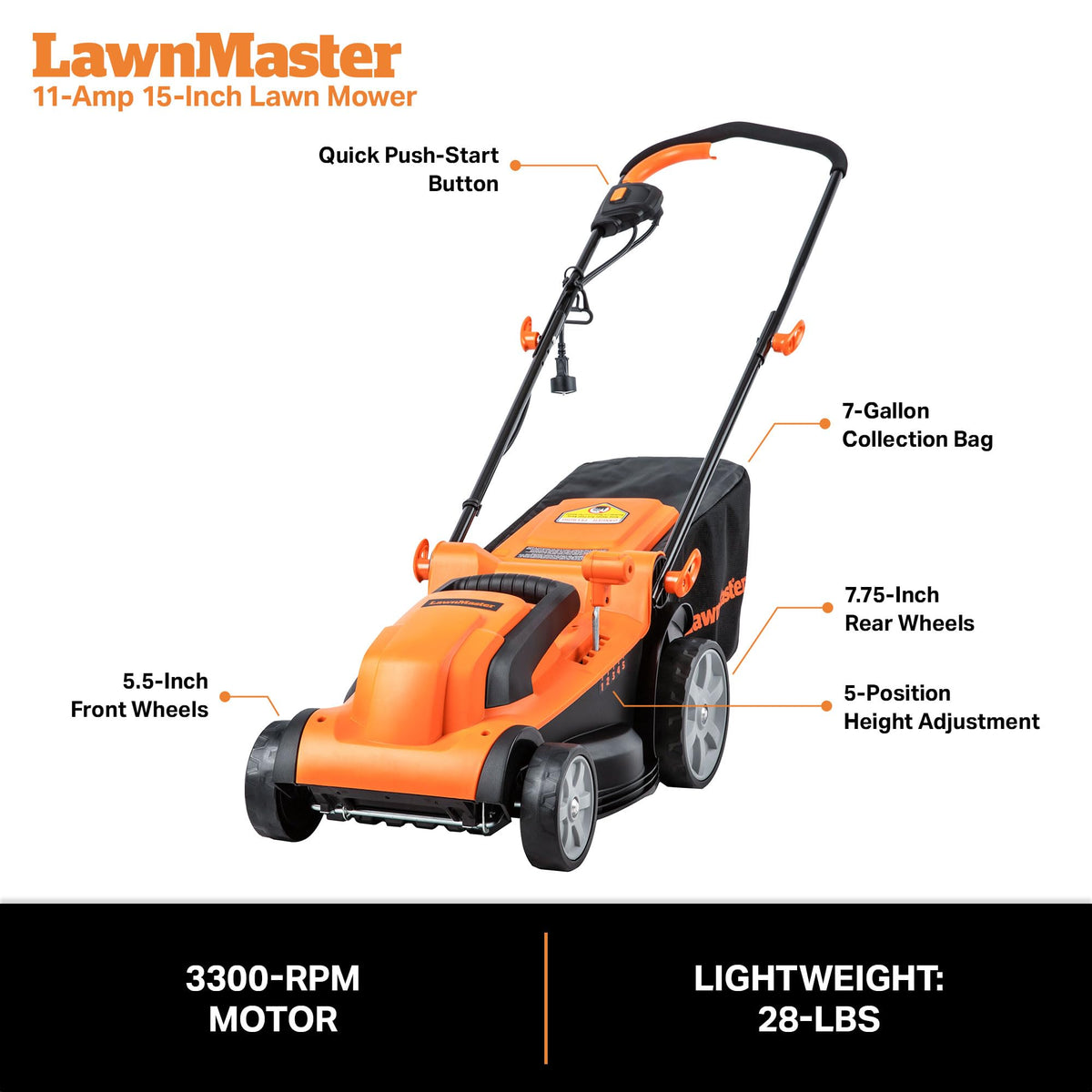 Electric Corded Lawn Mower 15-Inch 11AMP S914