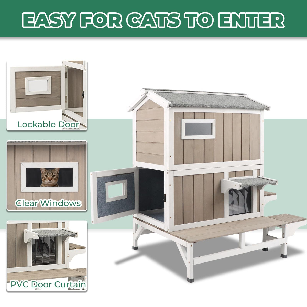 Insulated 2-Story Outdoor Cat House W47814