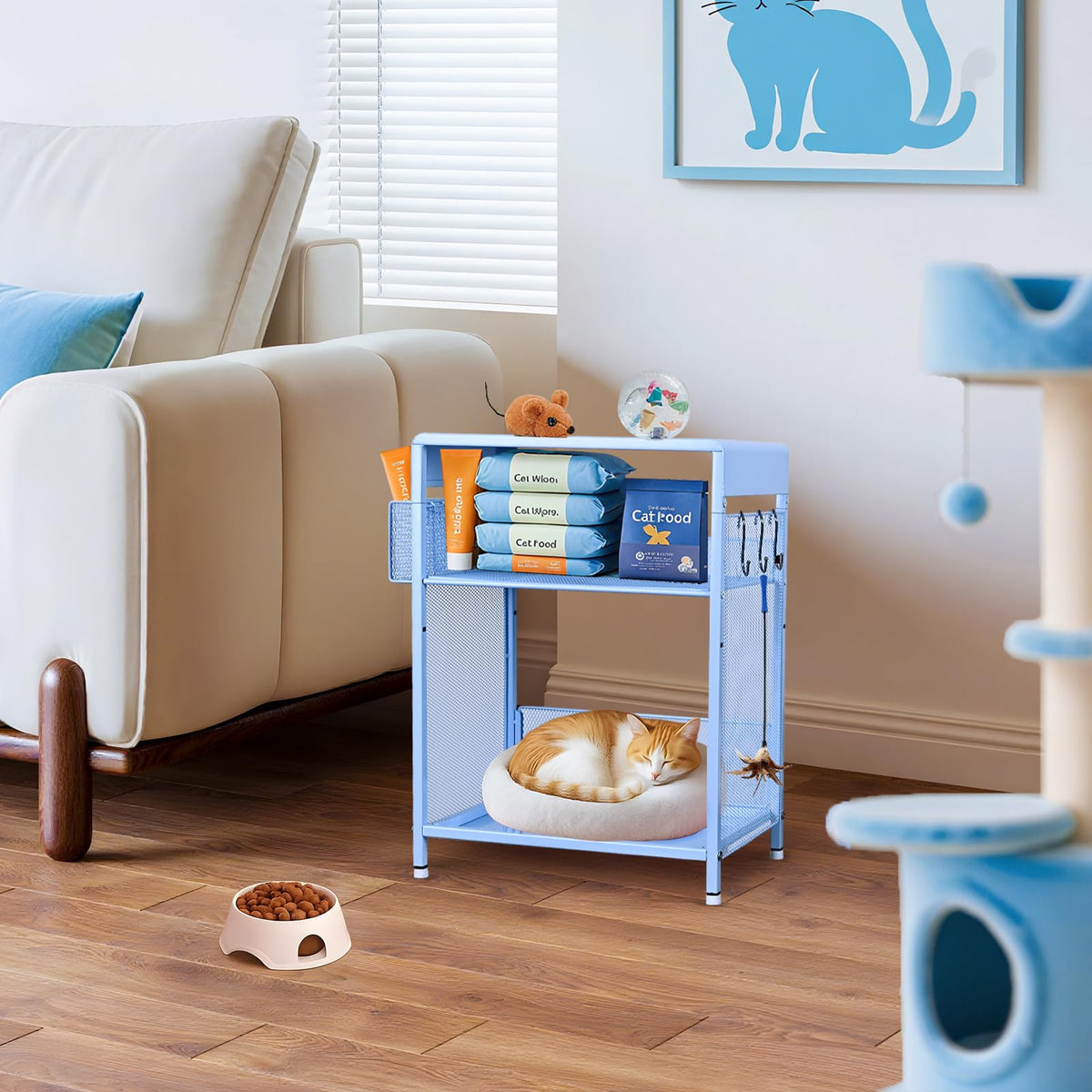 Sky Blue Kids Nightstand with Hooks and Holder C133