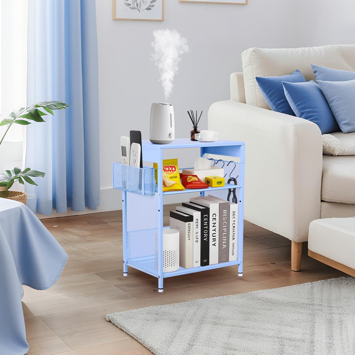 Sky Blue Kids Nightstand with Hooks and Holder C133