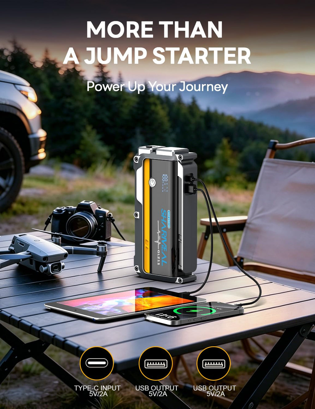 12000mAh 12V Portable Jump Starter with Flashlight and Jumper Cable W794